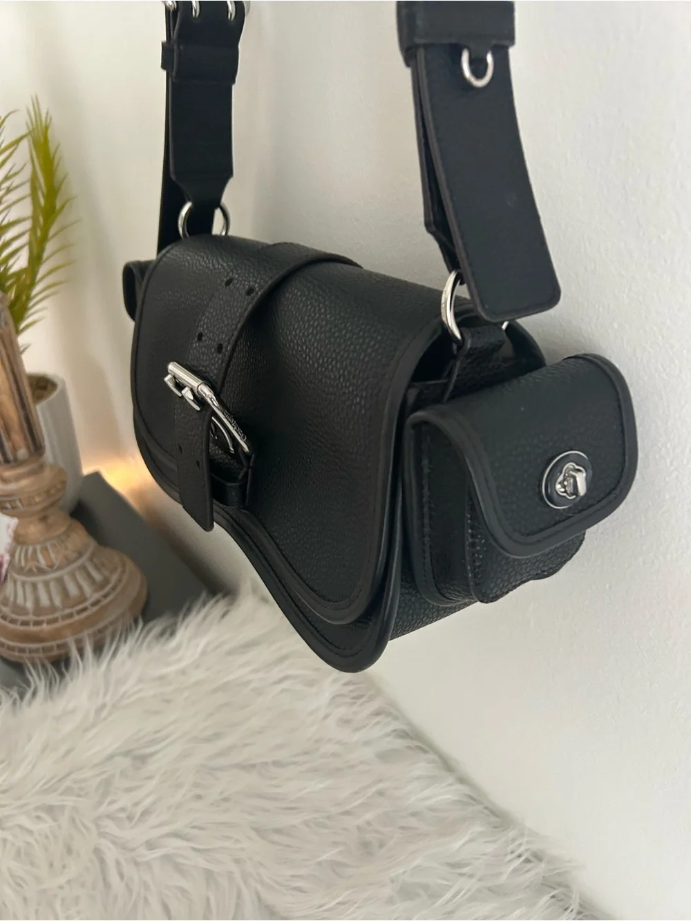 Coachtopia By Coach Black Leather Flap Shoulder Bag Buckle Y2K
